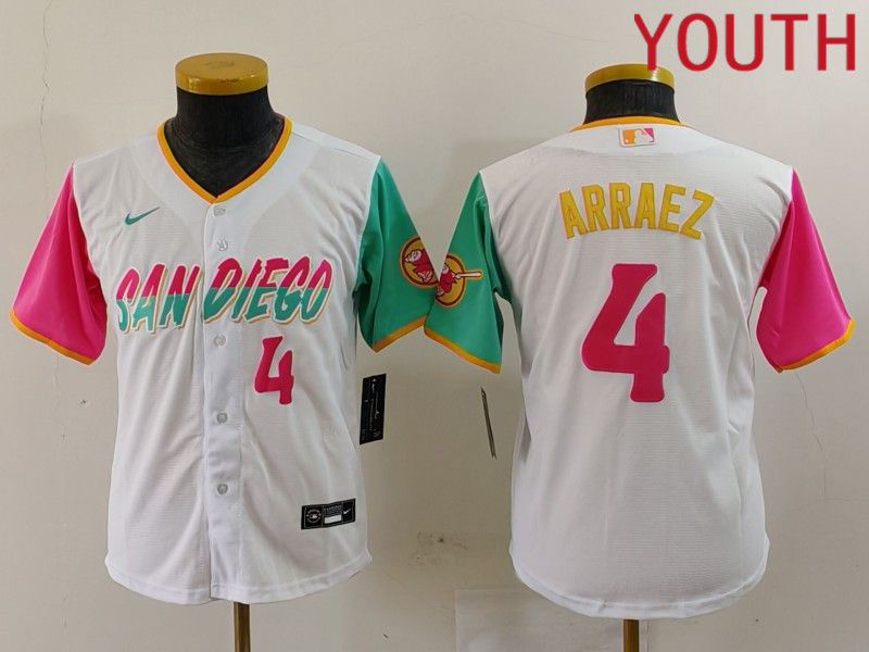 Youth San Diego Padres #4 Arraez White City Edition Nike 2024 MLB Jersey style 4->san diego padres->MLB Jersey